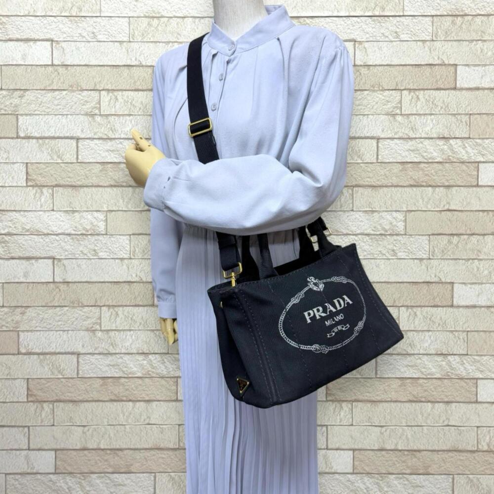 Prada Canapa Shoulder Bag, Canvas IBG439, Black, Women's, PRADA 2-way - Picture 2 of 16